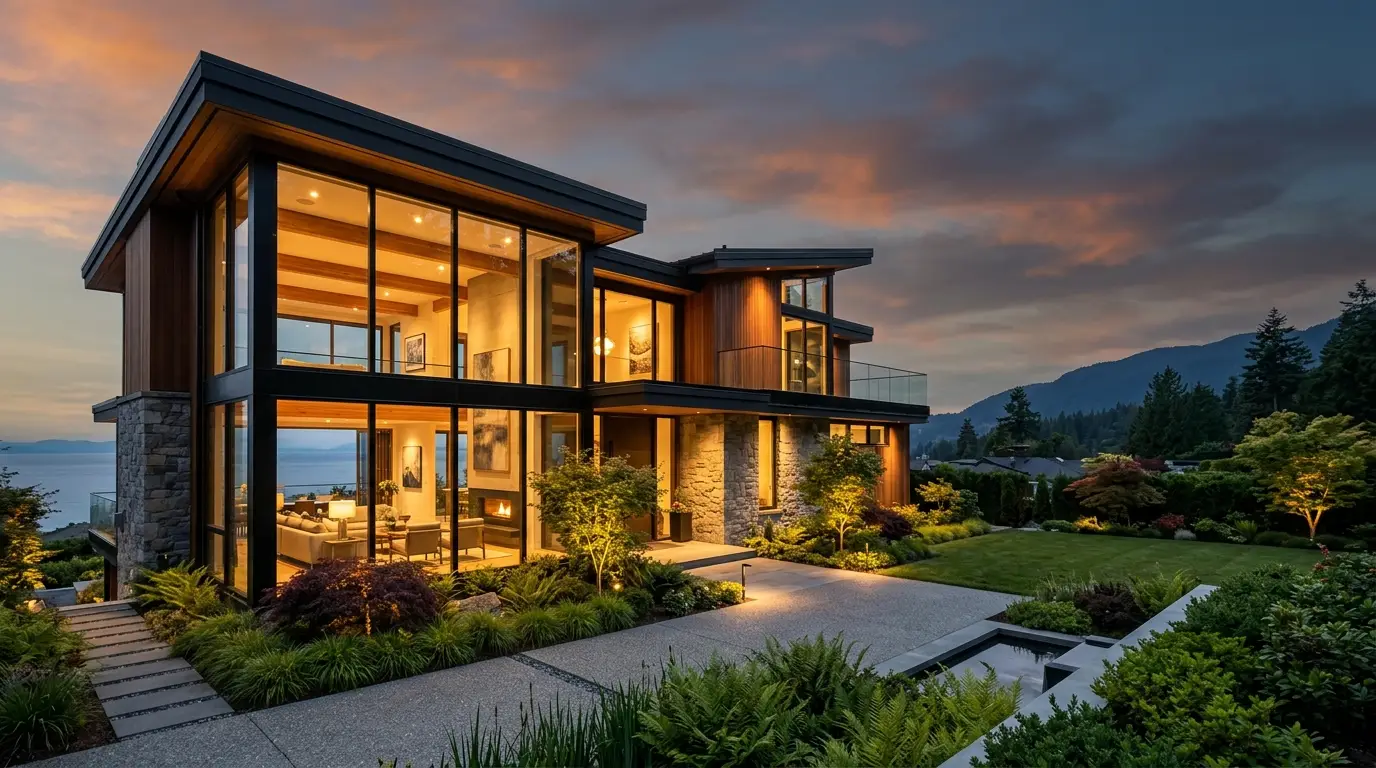 Luxury home at dusk
